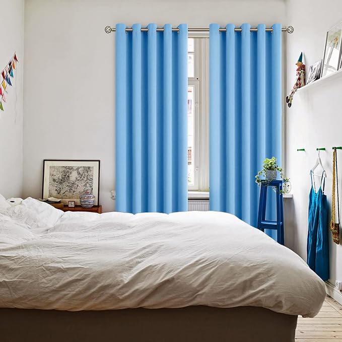 BGment Sky Blue Room Darkening Curtains 84 Inch for Living Room - 2 Panels | Grommet Top, Light-Blocking, Sunblock, Thermal Insulated, Window Drapes for Bedroom, 70x84 Inch