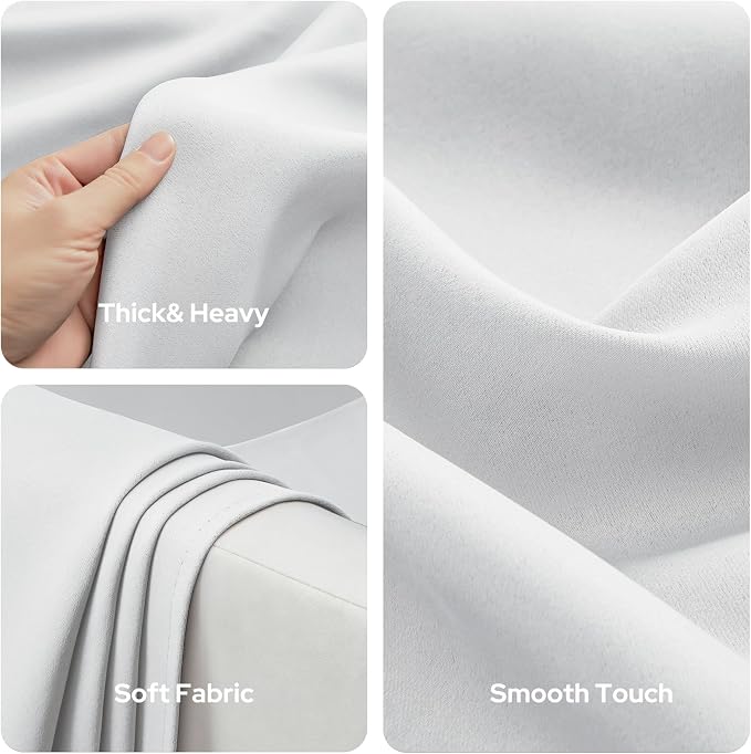 HOMEIDEAS Greyish White Blackout Curtains for Bedroom 52 X 84 Inch Long 2 Panels Set Room Darkening Curtains/Drapes, Soundproof Thermal Grommet Window Curtains for Living Room (Pack of 2)