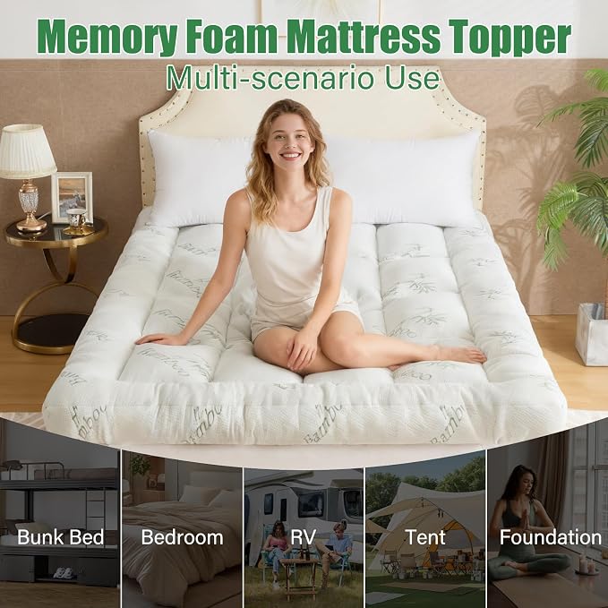 WhatsBedding 5 Inch Memory Foam Mattress Topper Twin for Back Pain Relief, Cooling Bamboo Viscose Air Layer, Supportive Pillow Top Mattress Topper