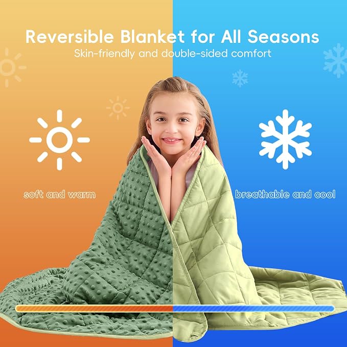 yescool Weighted Blanket 3 lb Moss Green Small Weighted Lap Blanket for Boys and Girls, Cooling Weighted Throw Blankets Minky Heavy Blankets, for 20-45lbs, 36 * 48in