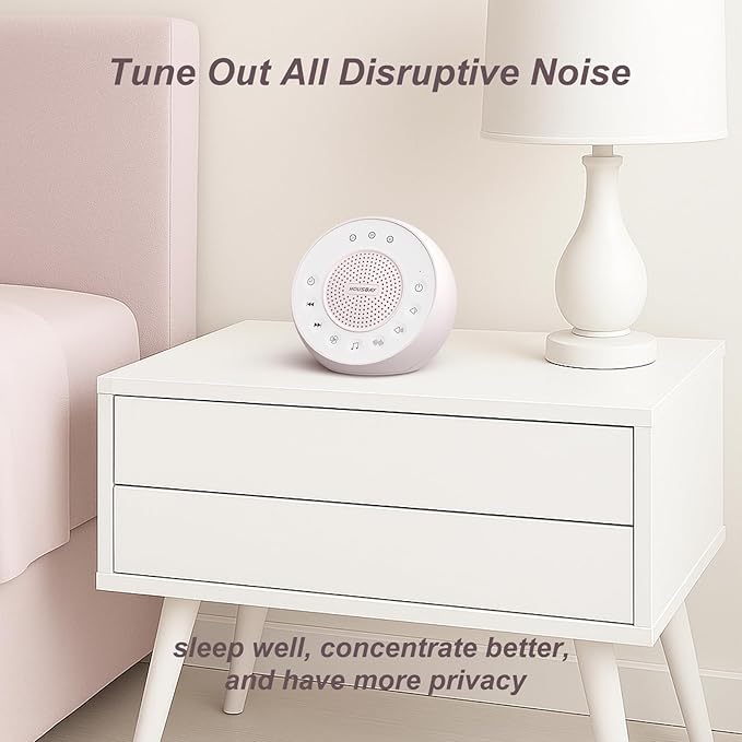 HOUSBAY Sound Machine White Noise for Sleeping, Pink | 31 Soothing Sounds, 5W Loud Stereo Sound, Auto-Off Timer, Adjustable Volume, Small Sleep Machine for Noise Canceling