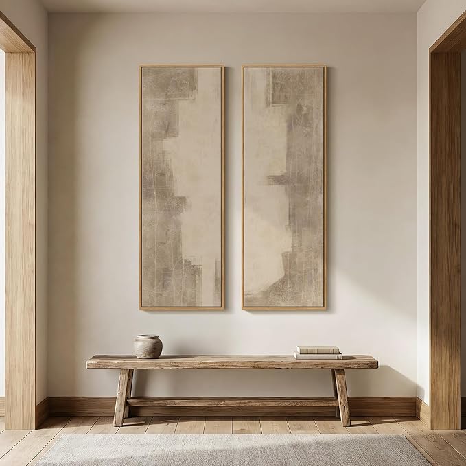 Large Framed Neutral Abstract Vertical Wall Art Decor for Hallway, 2 Pieces | Long narrow, Large canvas prints, Abstract pictures, Neutral beige, Vertical, Living room, Bedroom, Entryway wall decor
