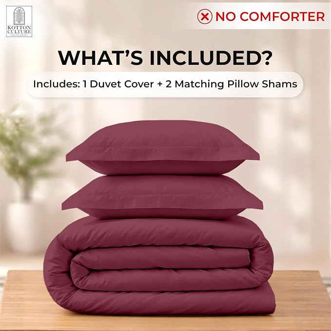 3 Pc 120" x 98" Duvet Cover Set Oversized King 100% Egyptian Cotton - 600 Thread Count Comforter Cover, Zipper Closure & Corner Ties - Fits Large King Inserts - Red Burgundy