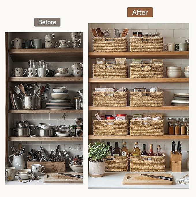 StorageWorks Extra Large Wicker Baskets for Storage, Water Hyacinth, 1-Pack | Wicker Storage Baskets for Shelves, Large Storage Baskets, Pantry Organizers and Storage, Decorative Baskets,16½" x 13" x 7½"
