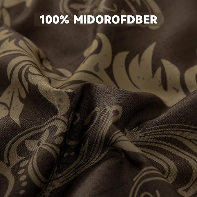 WONGS BEDDING Damask Comforter Set King Size, Coffee Gold Texture Design 7 Pcs Bed in a Bag Microfiber Comforter Bedding Sets -1 Comforter, 1 Flat Sheet, 1 Fitted Sheet, 2 Pillow Shams,2 Pillowcases