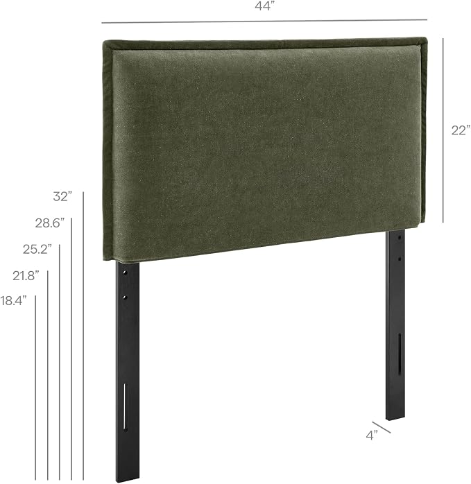 Modway Camille Twin Size Upholstered Linen Blend Headboard with Removable Slipcover – in Sage - Padded Pillow Style Headboard with Adjustable Mounting for Twin Beds