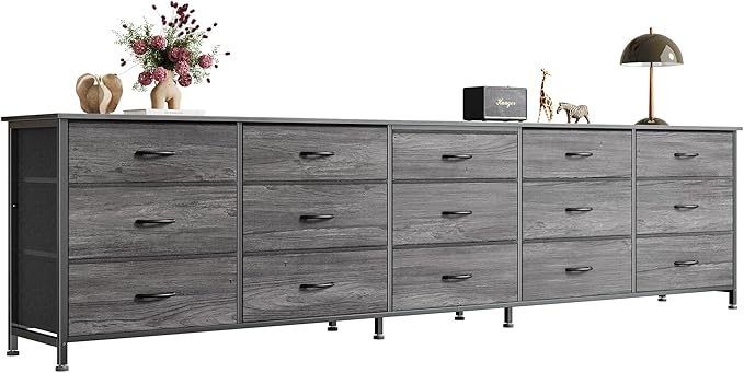 Huuger 86.6 Inch Long Dresser for Bedroom, TV Stand for 65, 75, 85 Inch TV | 15 Large Fabric Drawer Dresser, Entertainment Center for Bedroom, Wide Chest of Drawer with Storage