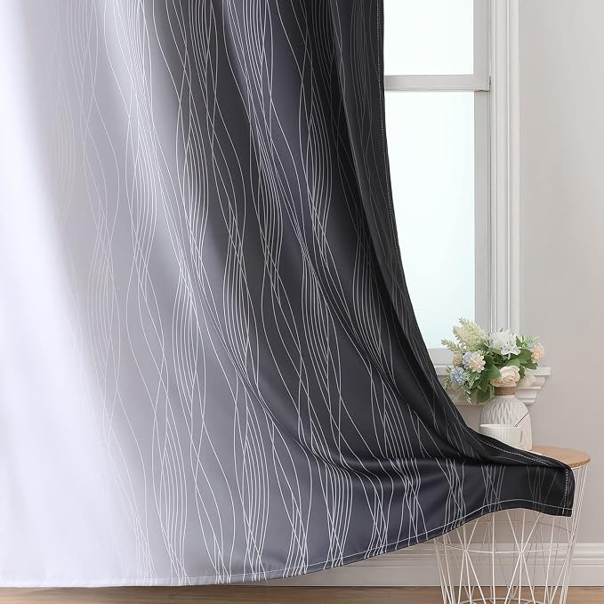 Black and Greyish White Ombre Blackout Curtains for Bedroom 42x84 Inch Long | Estelar Textiler Light Blocking Living Room Curtains, Room Darkening, Thermal Insulated Energy Saving Grommet Drapes,2 Panels