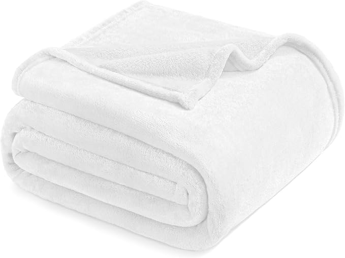 Exclusivo Mezcla Soft Fleece Blanket Twin Size for Bed, Pure White | 60x80 Inches, Double-Sided Brushed Flannel, Lightweight Plush Cozy Blanket for Home Decor, All Season, Machine Washable