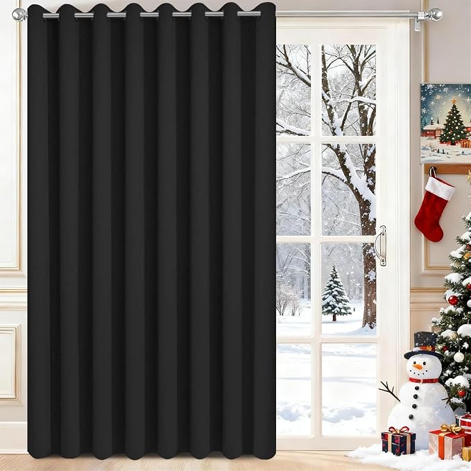 Yakamok Black Room Darkening Curtains 84 inch Sliding Door Drapes | 1 Extra-wide Panel,W100xL84,Soft Triple-weave,Grommet,Blackout Thermal Insulated Drapes,Privacy,Light Reduction,Patio doors