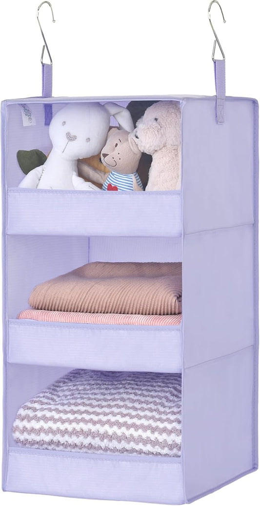 GRANNY SAYS 3-Shelf Hanging Closet Organizer, Foldable Storage, Purple | 33 lb Capacity, No-Sag Support, Keeps Clothes Neat, Folds Flat, Fits RV, Dorm & Small Closets