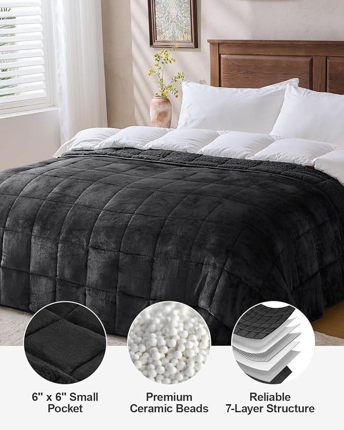 Ultra Soft Sherpa Weighted Blanket for Adults, 80"x87" 15lbs Heavy Blankets | Cozy Comfort for Relaxing Nights, Double-Sided Fluffy Sherpa & Fleece, Double Inner Layers-No Bead Bunching, Even Weight