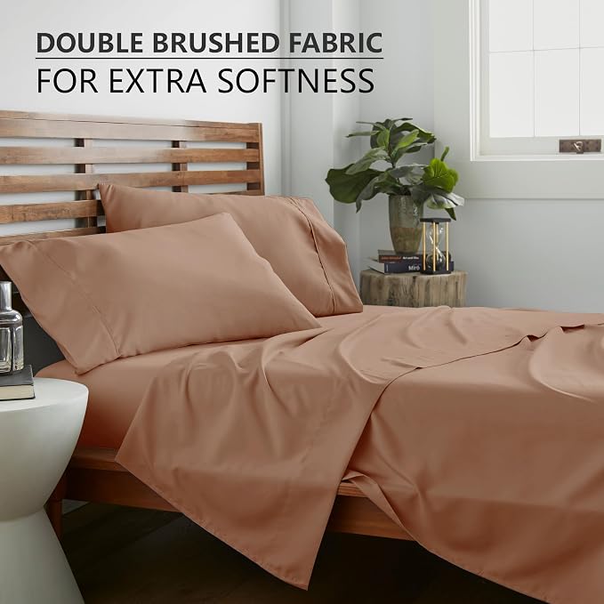 American Home Collection King Sheet Set - Ultra-Soft Microfiber 15-Inch Deep Pocket - Wrinkle Free and Fade Resistant (Tan)
