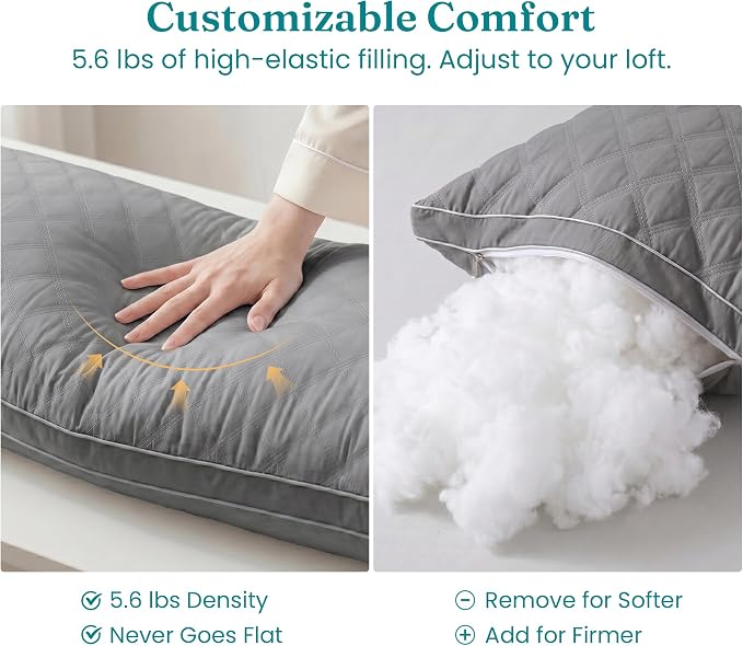Oubonun Full Body Pillow for Side Sleeper, Adjustable Firm Long Bed Pillow | Extra Fill Plush Support - Large Quilted Loft Insert for Pregnancy Contour, Breathable Sweat-Absorbing Skin-Friendly Cushion
