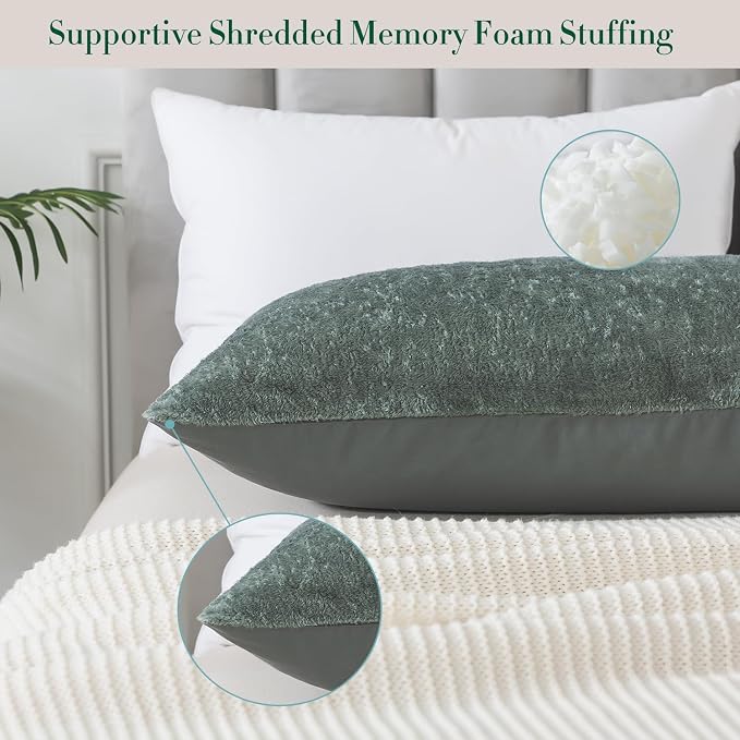 WhatsBedding Memory Foam Body Pillow with Cover, Long Bed Pillow for Adults | Removable Plush Fuzzy Envelope Closure, Firm Support for Side Sleepers, Reading & naps, Large Size Fits All, Relieves Pain