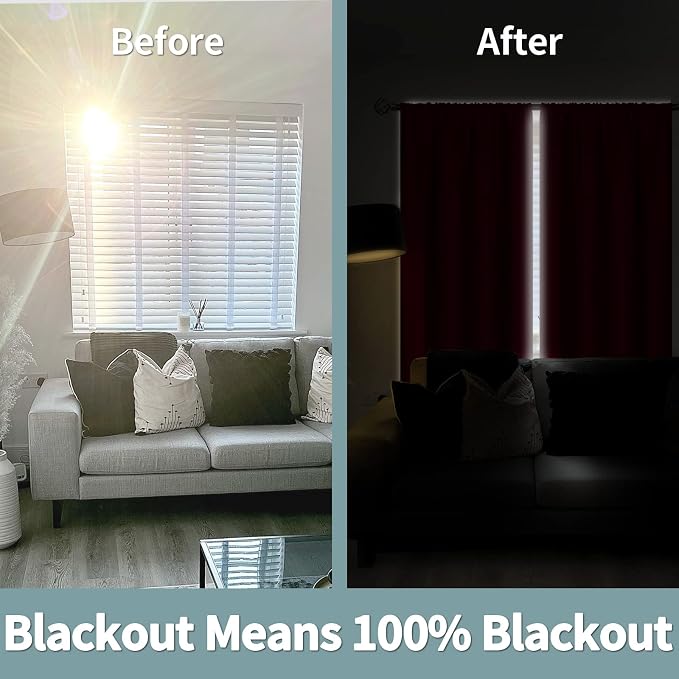BGment Christmas 100% Blackout Curtains for Bedroom 84 Inch Length 2 Panels | Decoration Thermal Insulated, Full Room Darkening Noise Reducing Rod Pocket Curtains for Living Room, Red, 42 x 84 Inch