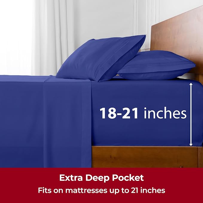 Mellanni Iconic 5-Piece, Ultra Soft Sheet Set (Split King, Royal Blue) | 10M+ Sleepers. Lab-tested: Sleeps Cool, Stays Bright, Strong, Smooth. Good Housekeeping Best Bedding, 7 yrs running.