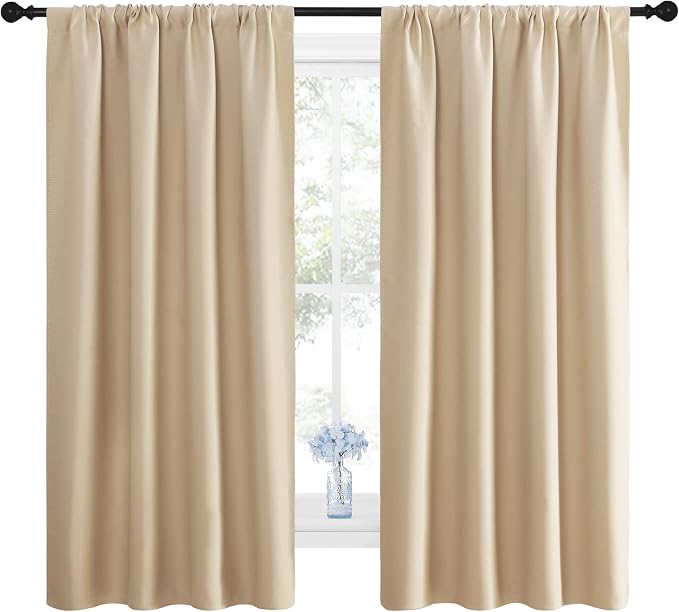 NICETOWN Biscotti Beige Blackout Curtains for Bedroom 42" x 63" 2 Panels | Triple Weave Home Decoration Thermal Insulated Solid Window Drapes for Living Room, Light Blocking Noise Reducing Decoration