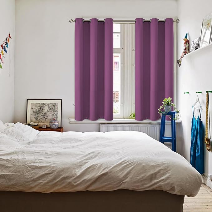 BGment Short Curtains for Small Window 45 Inch - Eggplant Purple 2 Panels | Grommet top, Blackout, Room Darkening, Sunblock, Thermal Insulated, Window Drapes for Kitchen, 38x45 Inch