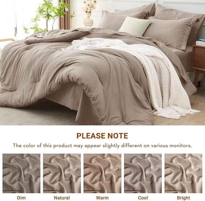 7 Pieces Queen Comforter Set, Soft Bed in a Bag Queen Size, All Season Bedding Set with Comforter, Flat Sheet, Fitted Sheet, Pillowcases & Shams, Linen