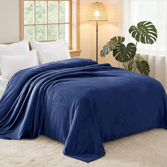 Exclusivo Mezcla Soft Fleece Blanket Twin Size for Bed, Navy Blue | 60x80 Inches, Double-Sided Brushed Flannel, Lightweight Plush Cozy Blanket for Home Decor, All Season, Machine Washable