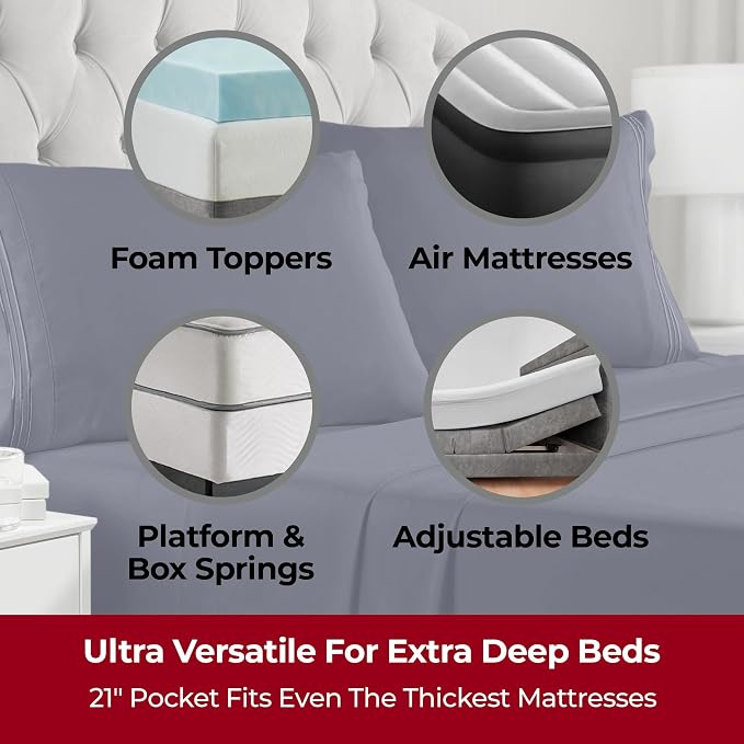 Mellanni Iconic 4-Piece, Ultra Soft Sheet Set (King, Navy Blue) | 10M+ Sleepers. Lab-tested: Sleeps Cool, Stays Bright, Strong, Smooth. Good Housekeeping Best Bedding, 7 yrs running.