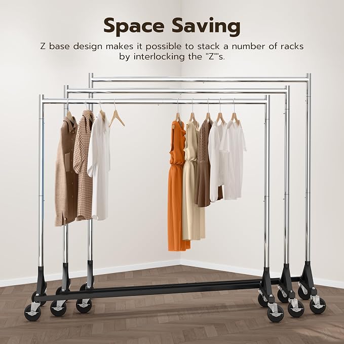 HOKEEPER Commercial Z Base Garment Rack Hold 500LBS Heavy Duty Clothing Rack Adjustable Rolling Clothes Rack for Hanging Clothes Racks on Wheels Portable Z Rack, Chrome Finish | Portable Z Rack, Commercial Heavy Duty Clothing Rack Rolling Garment Rack ...