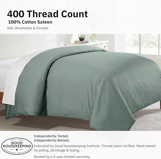 California Design Den Full/Queen Luxury Duvet Cover, Sage Green | Duvet Cover Only, Comforter Not Included, Backed by Good Housekeeping Seal, Button Closure & Corner Ties