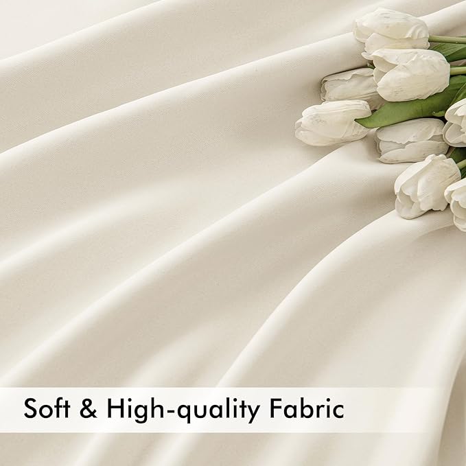 MIULEE Beige White Back Tab Blackout Curtains 52x102 Inch Long 2 Panels Set | Rod Pocket Pinch Pleated, Thermal Insulated, Bedroom Living Room Darkening Drapes, Light Blocking Floor to Ceiling Curtains