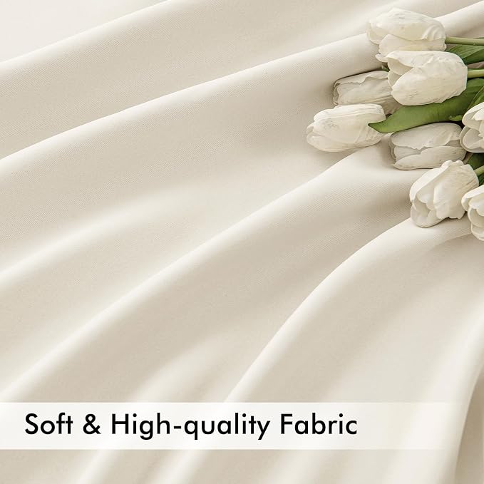 MIULEE Beige White Back Tab Blackout Curtains 52x63 Inches Long 2 Panel Set | Rod Pocket Pinch Pleated, Thermal Insulated, Room Darkening, Light Blocking, Privacy Curtains for Living Room Bedroom
