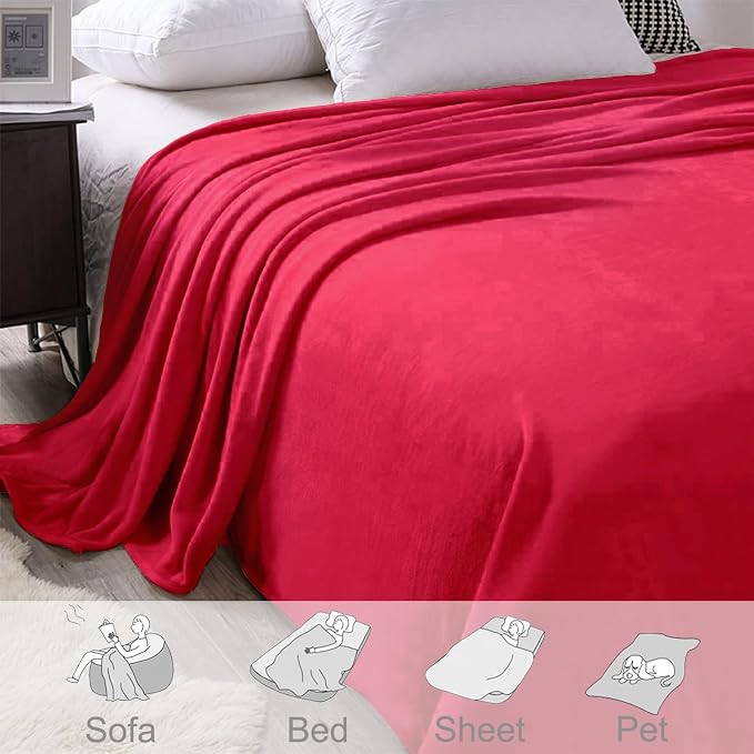 Exclusivo Mezcla Soft Fleece Throw Blanket for Couch, Red | 50x60 Inches, Double-Sided Brushed Flannel, Lightweight Plush Cozy Blanket for Home Decor, All Season, Machine Washable