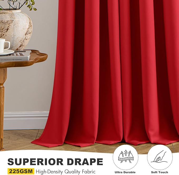 MIULEE Blackout Curtains for Bedroom 2 Panels 40x72 Inch Long Christmas Red | Thermal Insulated, Living Room Darkening Grommet Drapes, Noise Reducing, Light Blocking Window Treatments