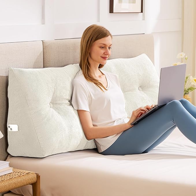 Headboard Pillow King, Wedge Pillow Headboard, Beige | Triangle Backrest for Headboard, Bed Pillow for Sitting Up Reading Working, Removable Cover, for Bed Dorm Sofa