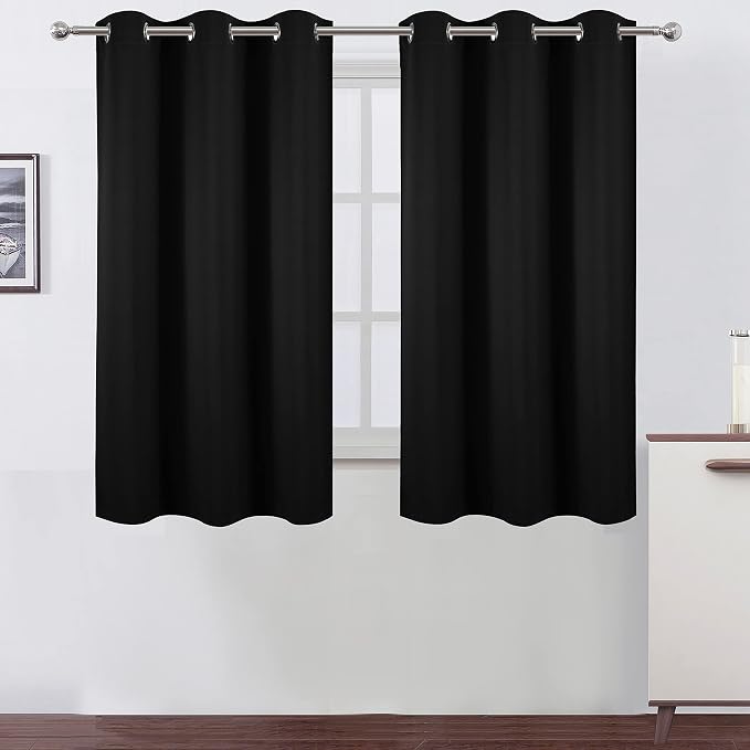 Black Blackout Curtains/38 x 54 Inch/Set of Two Panels Grommet Living Room Curtains