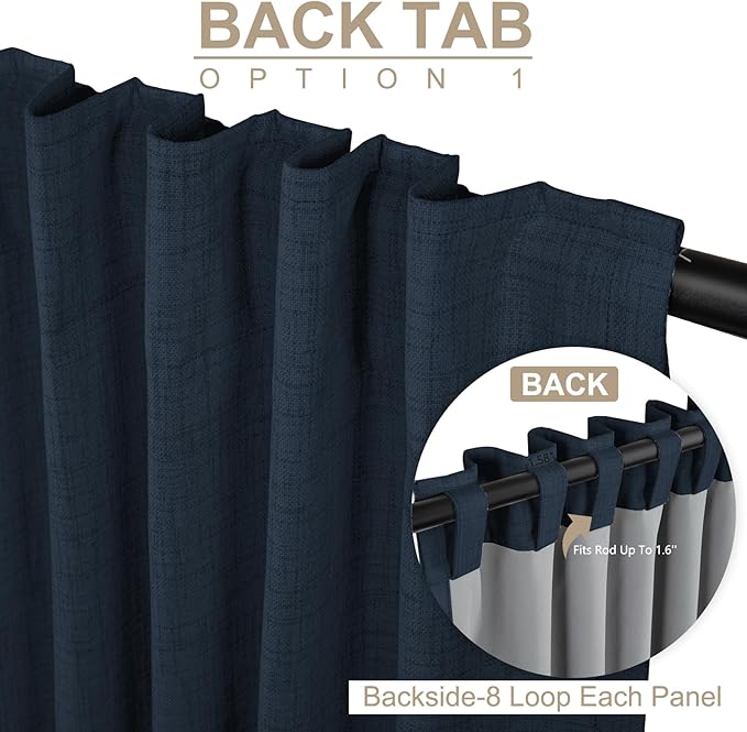 Linen Textured Total Blackout Curtains for Bedroom 90 Inches Long, Navy | 100% Blackout Shield, Back Tab/Rod Pocket Living Room Drapes, Thermal Insulated Blackout Curtains 2 Panels Set, 50"W x 90"L
