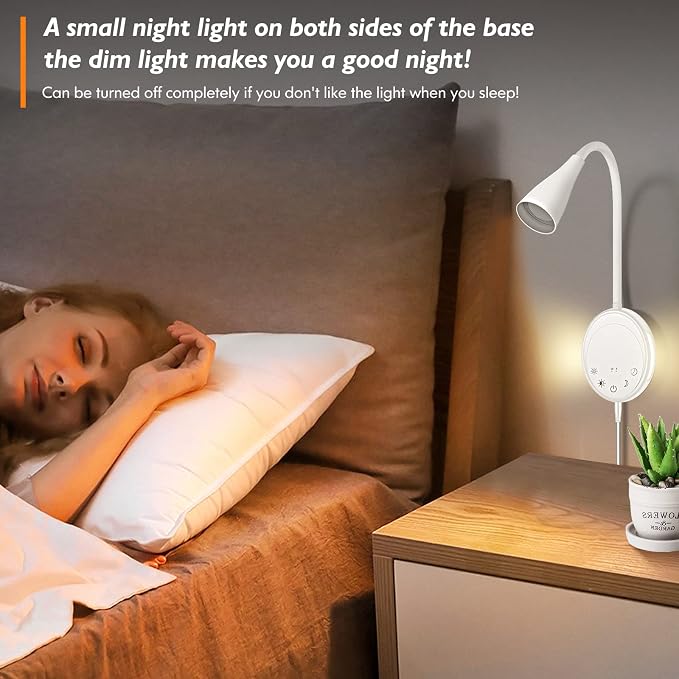 SANKEDOU LED Wall Mount Reading Light, Bedside Reading Lights, 5 Dimmable | Touch Control, USB Output, Night Light & Timers, Flexible Gooseneck Headboard Bed Lights wall Sconce (White-2P)