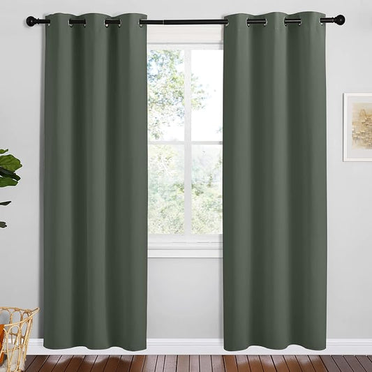 NICETOWN Dark Mallard Blackout Curtains for Dining Room 42" x 78" 2 Panels | Home Decoration Thermal Insulated Solid Grommet Drape, Light Blocking Room Darkening Noise Reducing for Kitchen Home Decor