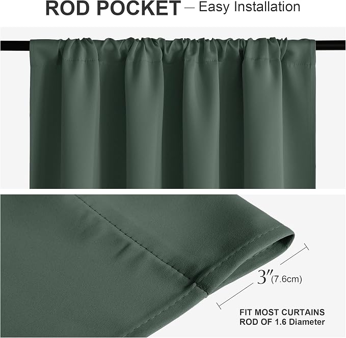 PONY DANCE Dark Green Blackout Curtains for Bedroom, Thermal Insulated Window Treatments Rod Pocket Energy Efficient Home Deco Drapes for Living Room, W 42 x L 72 inch, 2 Panels