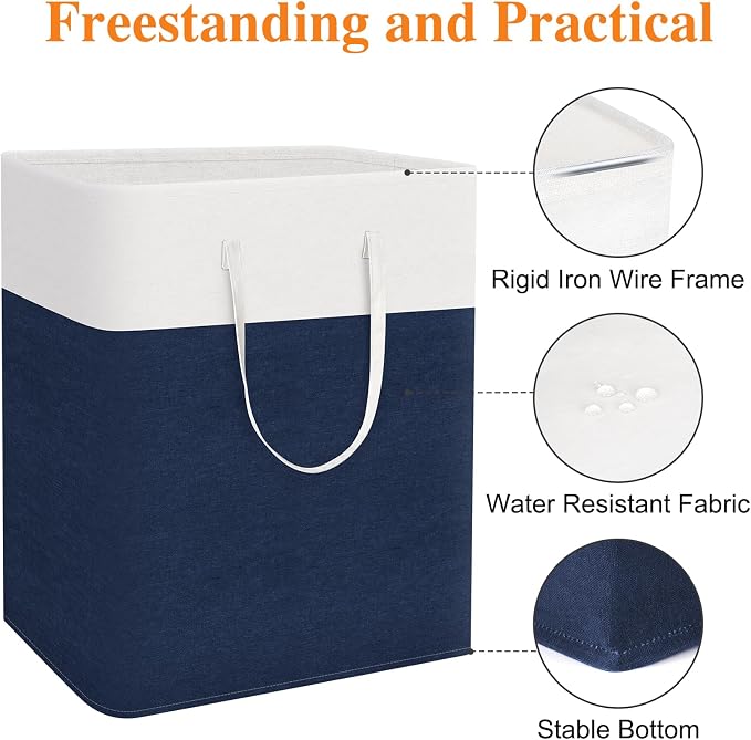 TasticTotes Laundry Basket 3-Pack, Laundry Hamper, 125L-Blue | Clothes Laundry Hamper, Collapsible Laundry Basket, Freestanding laundry hamper with Handles for Home or Dorm