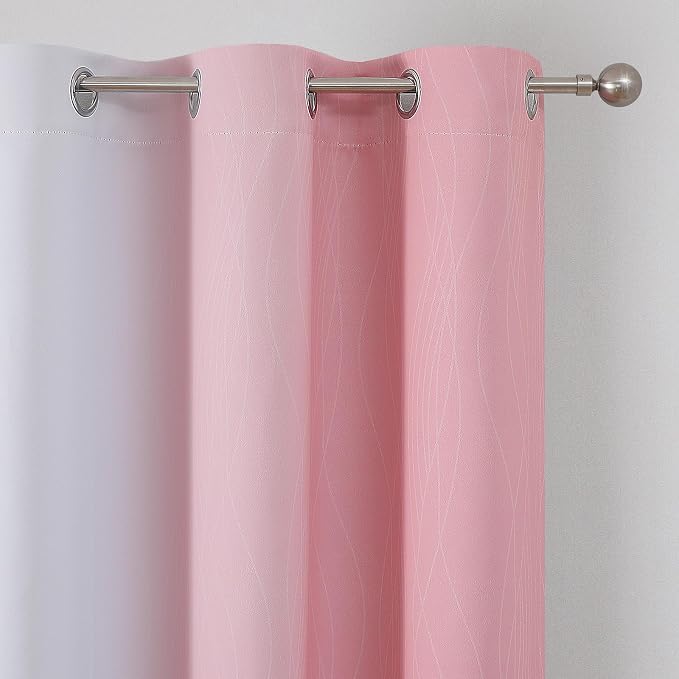 Pink and Greyish White Ombre Blackout Curtains for Bedroom 42x45 Inch Long | Estelar Textiler Kids/Girls Room Darkening Curtains,Thermal Insulated Grommet Short Window Drapes for Nursery,2 Panels