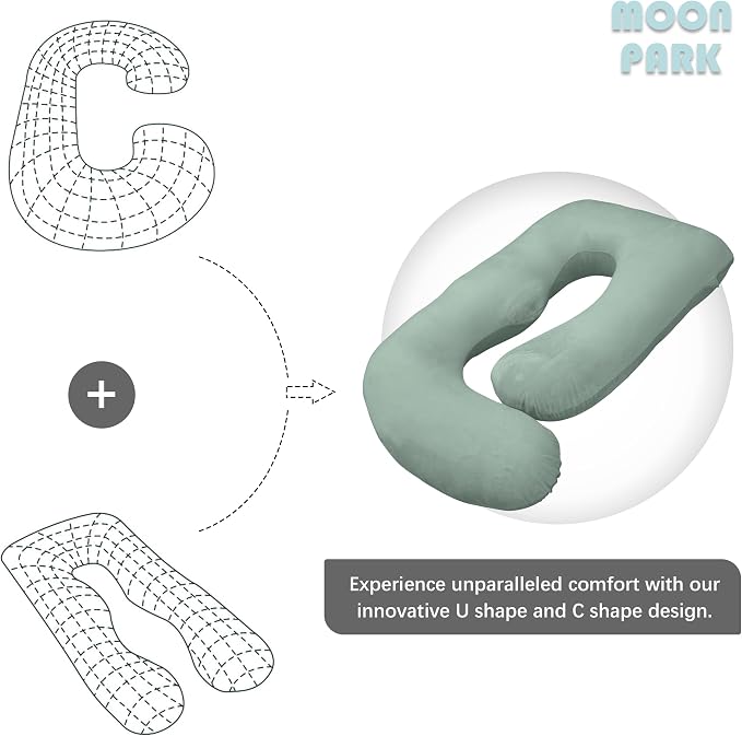 MOON PARK Pregnancy Pillows for Sleeping - U Shaped Full Body Maternity Pillow with Removable Cover - Support for Back, Legs, Belly, Hips - 57 Inch Pregnancy Pillow for Women - Green