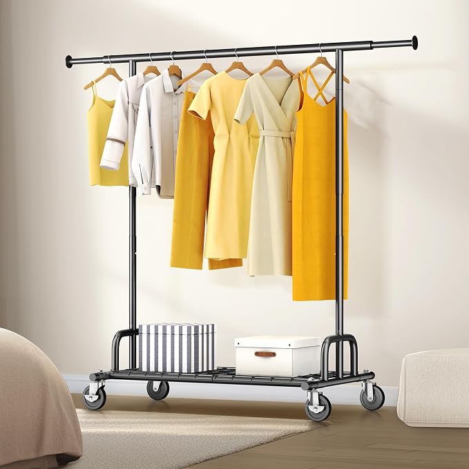 HOKEEPER Clothes Rack Collapsible Clothing Rack Capacity 525LBS Black | Clothing Racks on Wheels Heavy Duty Rolling Clothes Rack for Hanging Clothes for bedroom, Commercial, 22"D x 75"W x 71"H