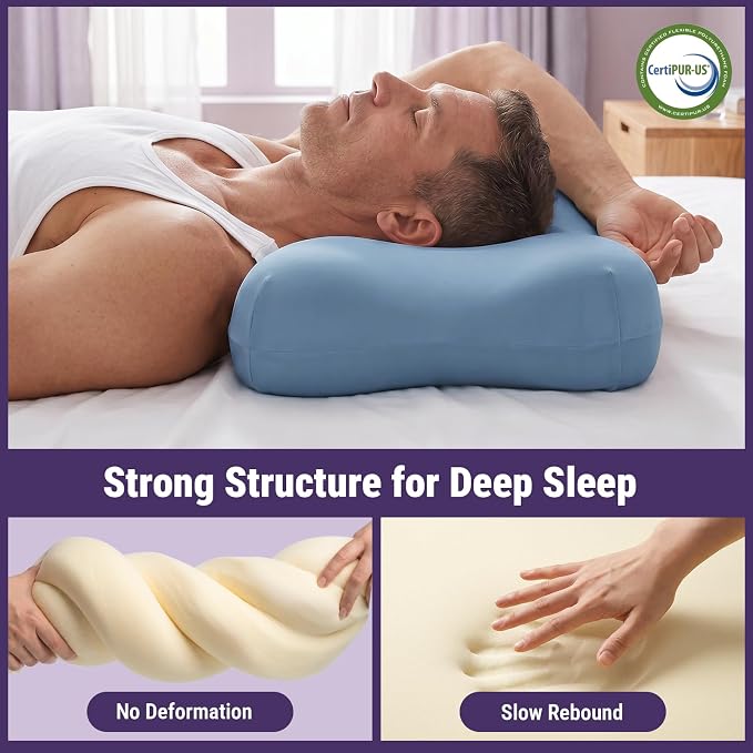 ZZ-WELL Side Sleeper Pillow - Patented Cervical Neck Pillow for Sleeping with Cooling Cover - High Loft Heavy Density Memory Foam Pillows for Side Sleepers & Broad Shoulders Adults (Blue)