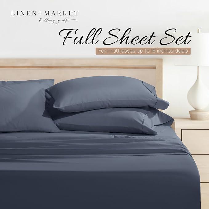 Linen Market Bed Sheets for Full Size Bed (Stone) - Sleep Better Than Ever with These Soft and Cooling Full Sheets - Deep Pocket Fits 16" Thick Beds - 4 Piece Full Sheet Set