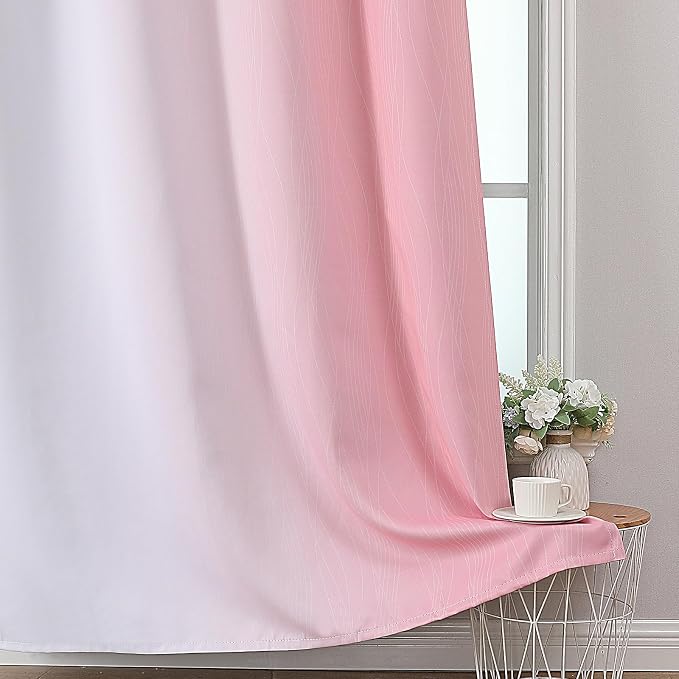 Pink and Greyish White Ombre Blackout Curtains for Bedroom 42x45 Inch Long | Estelar Textiler Kids/Girls Room Darkening Curtains,Thermal Insulated Grommet Short Window Drapes for Nursery,2 Panels