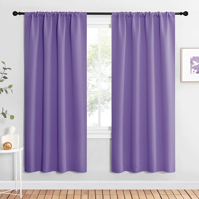 NICETOWN Blackout Curtains for Living Curtains, Lilac Purple, 2 Panels, 42 by 72, Room Darkening Window Curtain Panels, Easy-Care Solid Thermal Insulated Draperies/Drapes for Daughter Room
