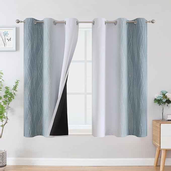 Stone Blue and Greyish White Blackout Curtains for Bedroom 54 Inch Long | Estelar Textiler Room Darkening Ombre Curtains for Bathroom,Light Blocking,Thermal Insulated Grommet Drapes,42Wx54L,2 Panels