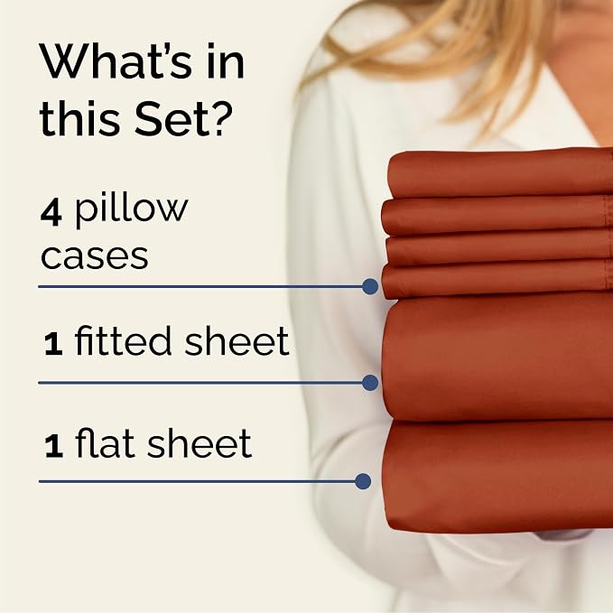 Cal King 6 Piece Bed Sheet Set - Breathable & Cooling Sheets - Terracotta | Ultra-Soft Hotel Luxury Bedding Set with 8-16 Inch Deep Pockets, 1 Flat & 1 Fitted Sheet & 4 Pillowcases, Wrinkle & Fade Free