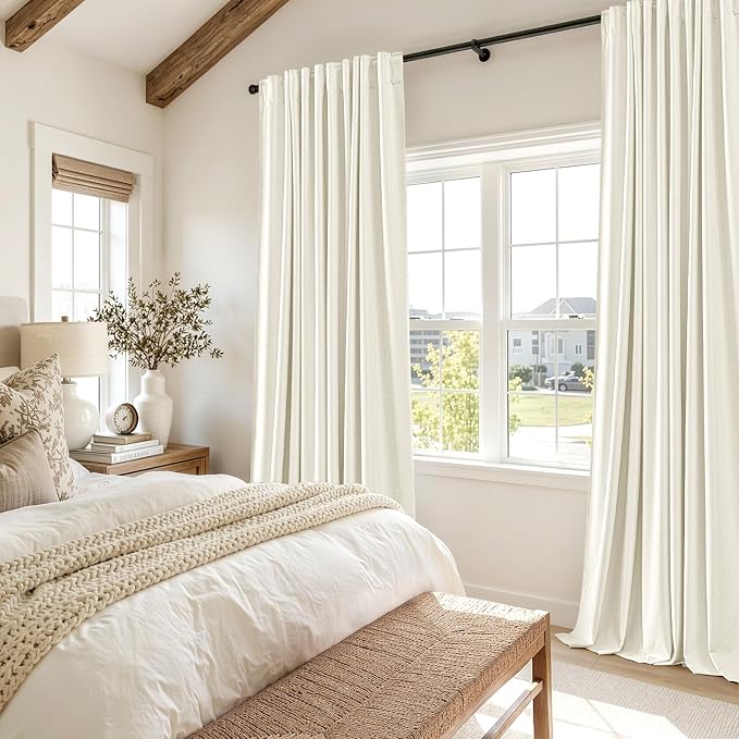 MIULEE 100% Blackout Linen Curtains for Bedroom 40W x 90L Ivory 2 Panels | 90 inches Long, Thermal Insulated, Room Darkening, Black Out Drapes for Living Room, Back Tab Rod Pocket