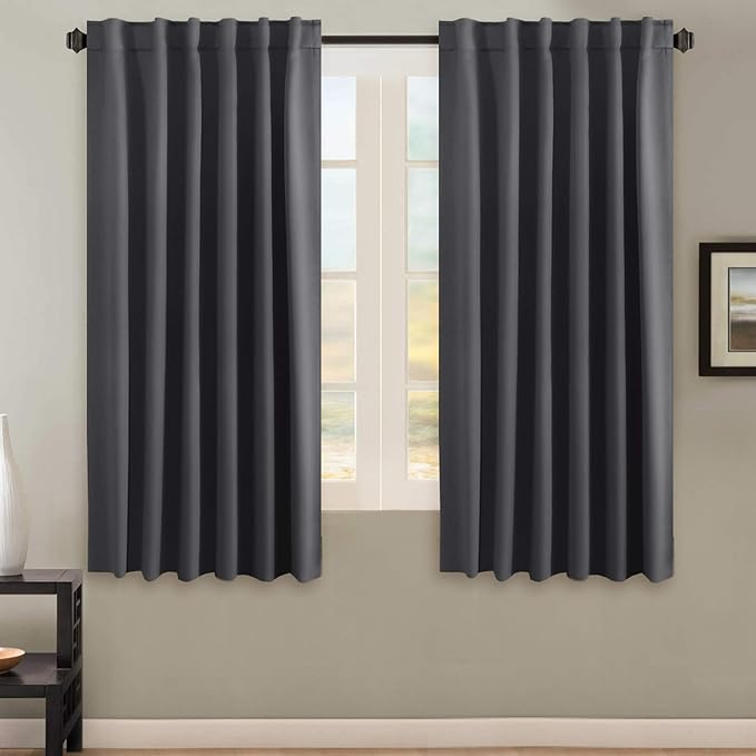 H.VERSAILTEX Blackout Curtains Thermal Insulated Window Treatment Panels Room Darkening Blackout Drapes for Living Room Back Tab/Rod Pocket Bedroom Draperies, 52 x 63 Inch, Charcoal Gray, 2 Panels